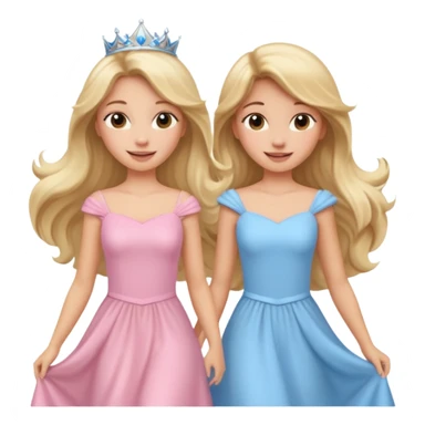 happy princesses blonde girl in light blue dress and long hair brunette girl in light pink dress sticker