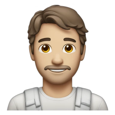 man with side bangs, short and brown hair, blue eyes, bunny ears sticker