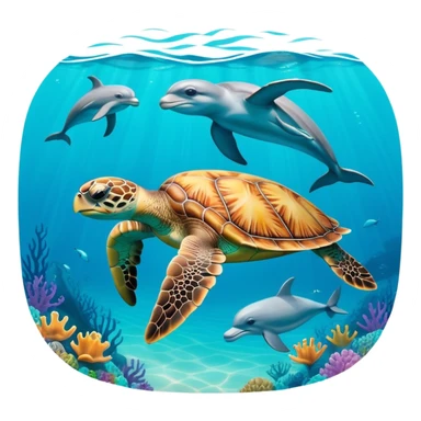 sea turtle swimming with dolphins sticker