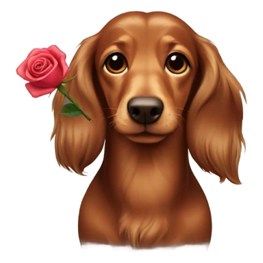Brown long-haired dachshunds witch a rose sticker