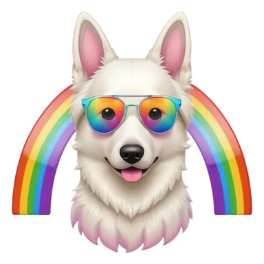 White belgian Shepard with sunglas , on a rainbow sticker