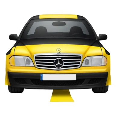 Mercedes covered with black and yellow tape sticker