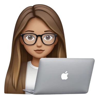 brown balayage straight long hair girl with MacBook with glasses sticker
