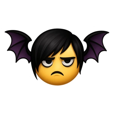 emo emoji, black and purple bat, moody and dramatic, no background sticker