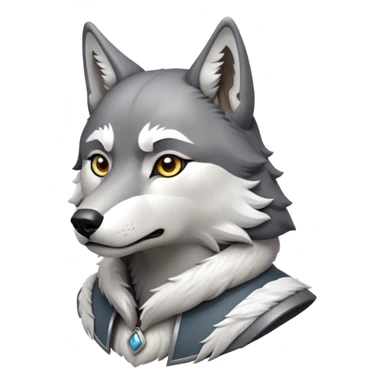 cinematic-noble-wolf-portrait-emoji,-poised-and-regal,-with-a-strong,-lean-build-and-a-sleek,-well-groomed-fur-of-grey-and-white,-deep-set-soulful-piercing-eyes,-simplified-yet-sharp-and-sophisticated-features,-highly-detailed,-full-body, zoomed out showing shoulders sticker