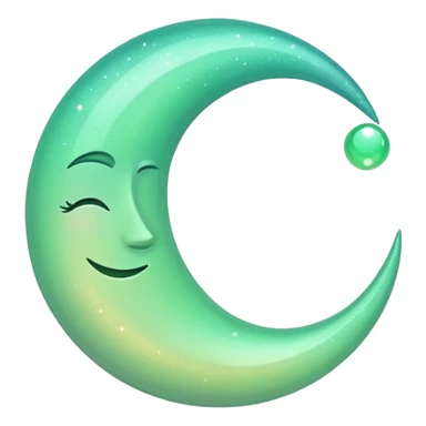 sparkly glossy pastel green-gradient crescent moon with extra shimmer sticker
