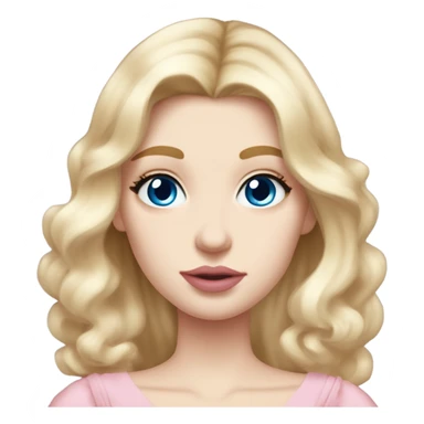 girl blonde hair pale skin blue eyes. Pink lips blush skinny nose siren eyes (model face). blowout with long hair. light pink dress, puffed sleeves, dainty choker necklace (think Versailles but not too much).  sticker