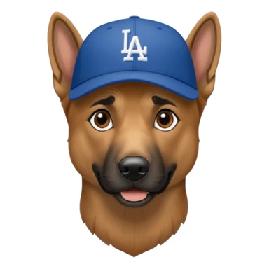 Belgian Malinois wearing Los Angeles dodgers baseball cap sticker
