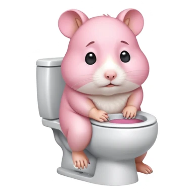 Cute chubby cartoon-style hamster sitting on toilet pooping looking as if he had an accident sticker