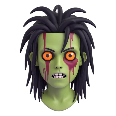 spooky boy zombie, black dreadlocks, medium long, emo hairstyle, creepy facial expression sticker