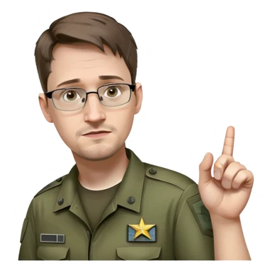 Edward Snowden as an operator from call of duty with his thumb and index finger on his chin sticker