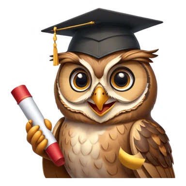Owl smiling with graduation hat and diploma in claws sticker