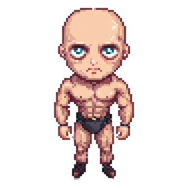 bald muscular man with big eyes sticker