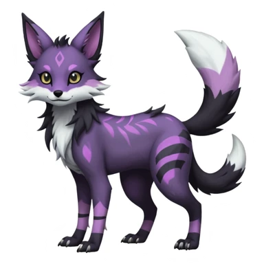 Kawaii dark black purplish blackish edgy fantasy ethereal feline-vernid-sergal-monster-furret-Lycanroc-umbreon-fursona animal creature full body with intricate markings  sticker
