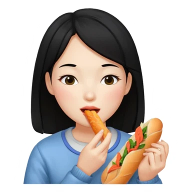 Girl black long hair eat kimchi close eyes baguette sticker
