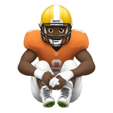 football player sitting down holding his knee sticker