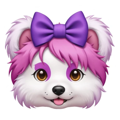 dog with pink hair and purple bow on head sticker