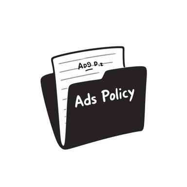 A document or folder with "Ads policy" written on the cover page in clear text sticker