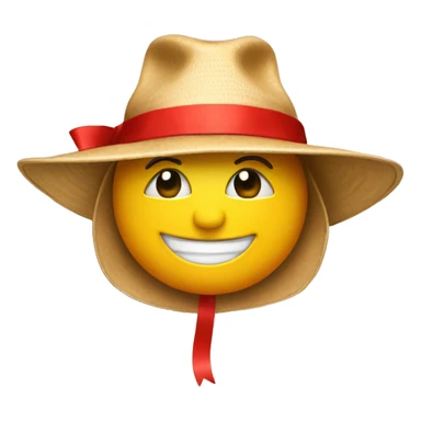 Smile emoji wearing a tan sun hat with red ribbon sticker