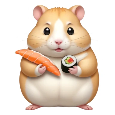animated fat hamster holding a sushi sticker