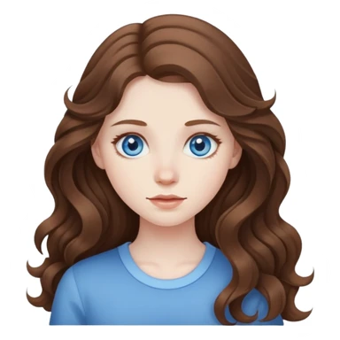 A brown haired girl with blue eyes and pale skin, and wavy long hair sticker