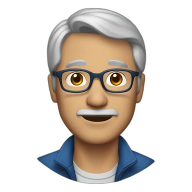 60 year old man with dark blonde short hair and blue jacket sticker
