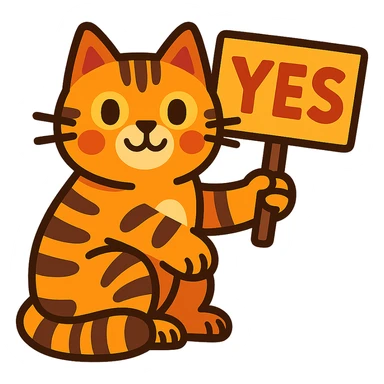 tabby cat holding a sign that says 'yes' sticker