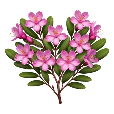 Natural rhododendron branches with a few flowers in a heart shape sticker
