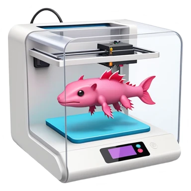 A 3-D printer printing an axolotl sticker