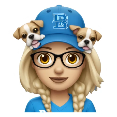 A blonde haired girl wearing a Detroit Lions hat and holding a Boston terrier sticker