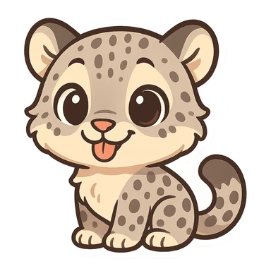 snow leopard emoji, cute cartoon style, big eyes, playful expression sticker
