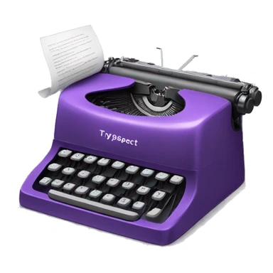 a purple typewriter that is writing out a piece of paper. the piece of paper says "TypeSpec" on it sticker