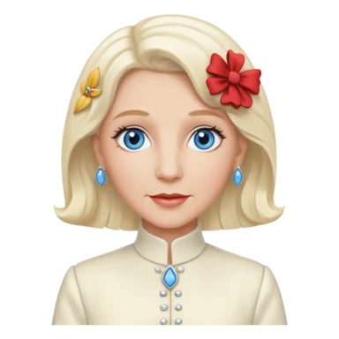 Patty Andrews from The Andrews Sisters with blue eyes, platinum blonde hair, ivory outfit sticker