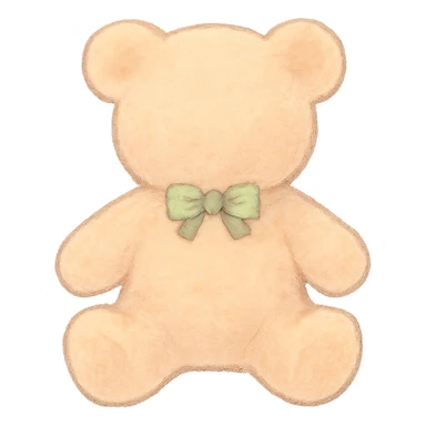 simple soft pastel teddy bear silhouette, Japanese hand-drawn, full object, transparent background, with a tiny bow sticker