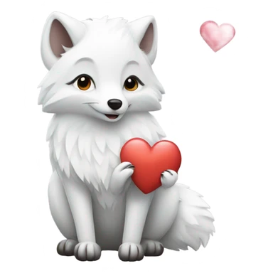Arctic fox holding a heart sticker