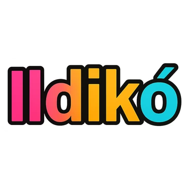 Ildikó name in colorful gradient modern font with dark outline, transparent background, in the style of sample images sticker