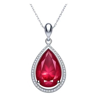 teardrop ruby pendant with delicate silver chain, slightly tilted, inside glowing cosmic embryo surrounded by asymmetrical swirling stardust and fiery trails, radiating ethereal magic sticker