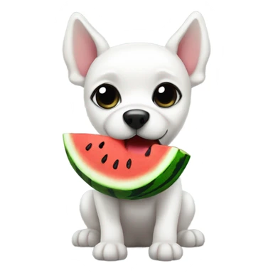 White dog with black eye patch eating watermelon sticker