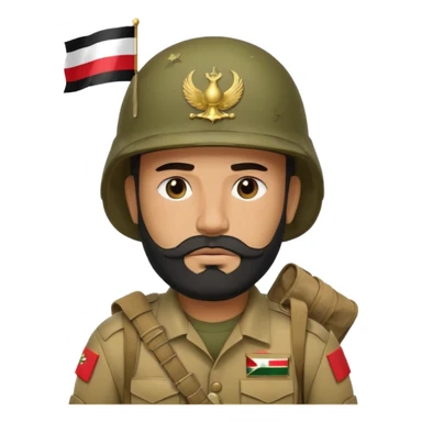A tired, swarthy Iraqi soldier with a beard, an Iraqi flag on his helmet, a sad expression and bags under his eyes sticker