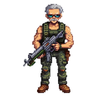 old skinny tough charismatic character from STALKER with a big machine gun sticker