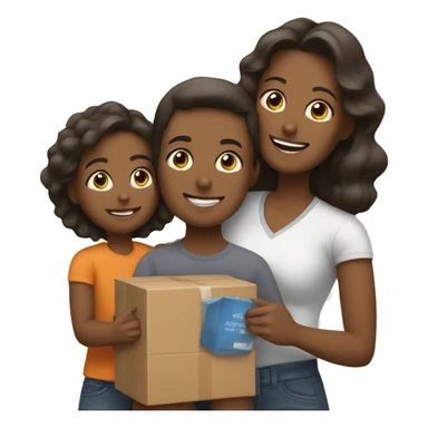 Mom with a package and kids sticker