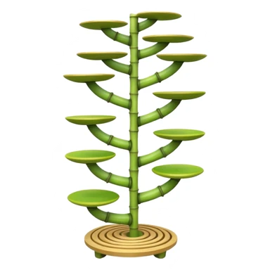 Very Large alien-futuristic multi-tier multi-level curved spiral step plant rack, which holds twenty five constructed from 7/8ths of an inch thin vining bamboo poles  sticker