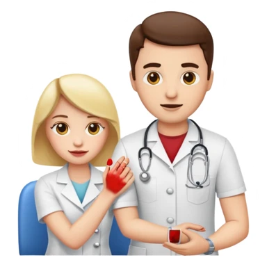 Emoji getting blood test in arm with a doctor  sticker