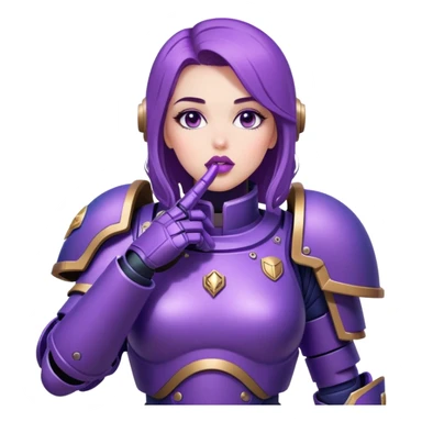 Stunning woman in purple , space marine, full body forward-fashion pose, sending air kiss sticker