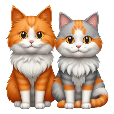 a realistic looking very fluffy grey and white cat sitting next to another cat sticker