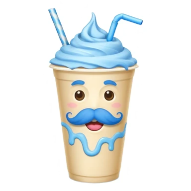 milkshake in a paper cup with blue mustache sticker