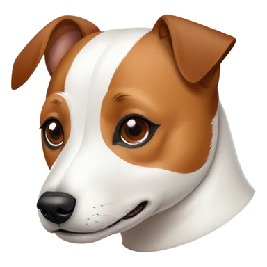 Jack Russel Terrier with a light brown symmetric "mask" on face with white line going from forehead to nose and mouth, white trim on left ear sticker