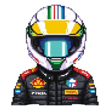 Formula 1 racing driver with helmet sticker