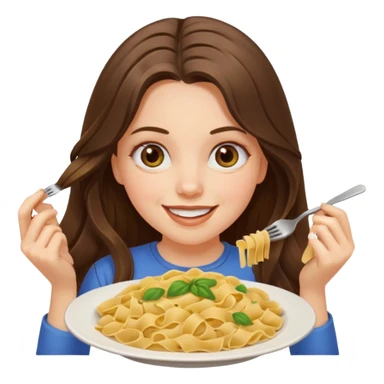 smiling white long brunette hair girl with hazel eyes with pasta sticker