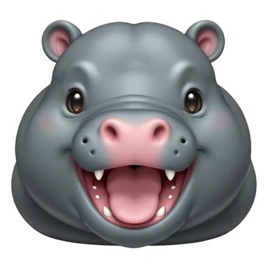 Cinematic Cute Yawning Hippo Portrait Emoji, Head tilted slightly with a dramatic, wide-open yawn, showcasing a soft, smooth slate-gray hide with gently drooping ears, round eyes barely open in drowsy contentment, Simplified yet irresistibly adorable features, highly detailed, glowing with a soft, cozy glow, high shine, relaxed yet expressive, stylized with a touch of aquatic charm, bright and endearing, soft glowing outline, capturing the essence of a sleepy yet affectionate hippo, so drowsy it feels like it could stretch out of the screen and curl up for a nap! sticker